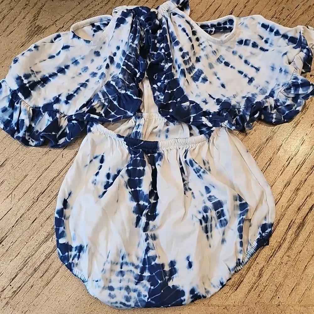 Ralph Lauren Navy and White Tie Dye Baby Romper 6M